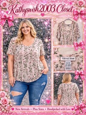 Tabitha Webb Cream Floral Short Sleeve Women’s Plus Size Top 3X